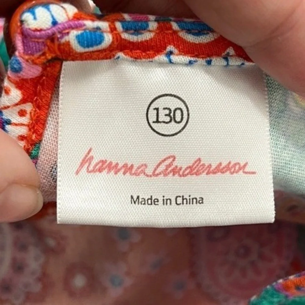 Hanna‎ Andersson Paisley Floral Long Sleeve Cotton Knit Dress 130 Girls
